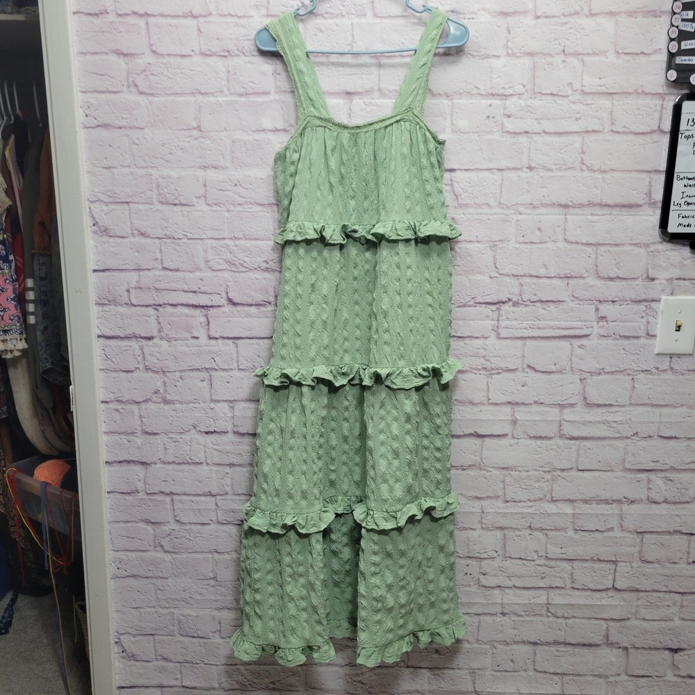 ASOS Design Tiered Sundress Size 2 Gauzy Eyelet Trim Sage Green Boho Cottage